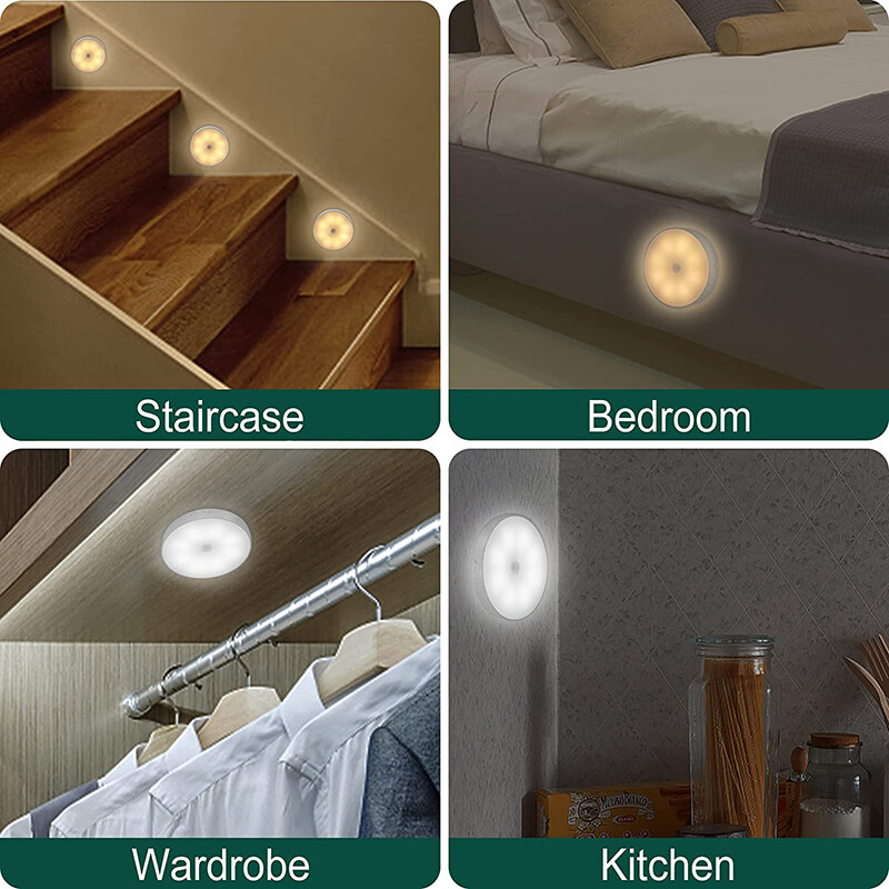 Motion Sensor LED Night Light Battery Rechargeable Indoor Closet Cabinet Wall~