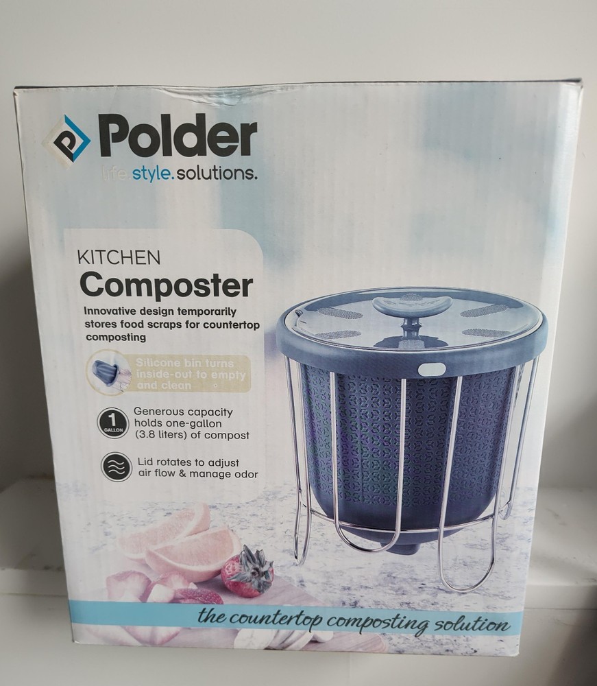 Polder Countertop Compost Bin, Grey - NEW