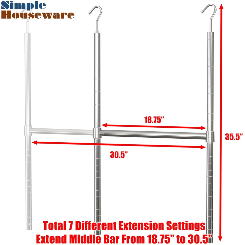 Simple Houseware Adjustable Closet Hanging Rod, Chrome 1 Pack,