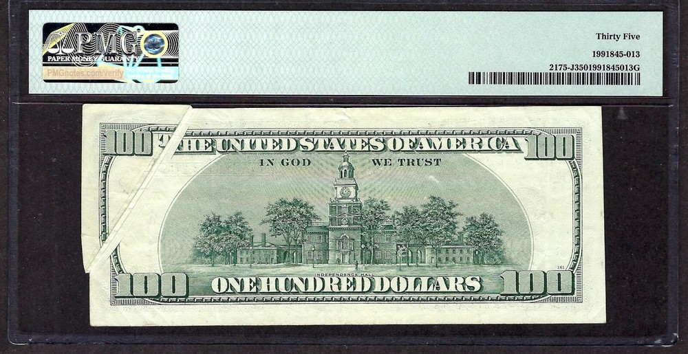 🇺🇸 ERROR 1996 $100 KANSAS CITY ♚♚GUTTER FOLD ERROR♚♚ PMG CHOICE VERY FINE 35