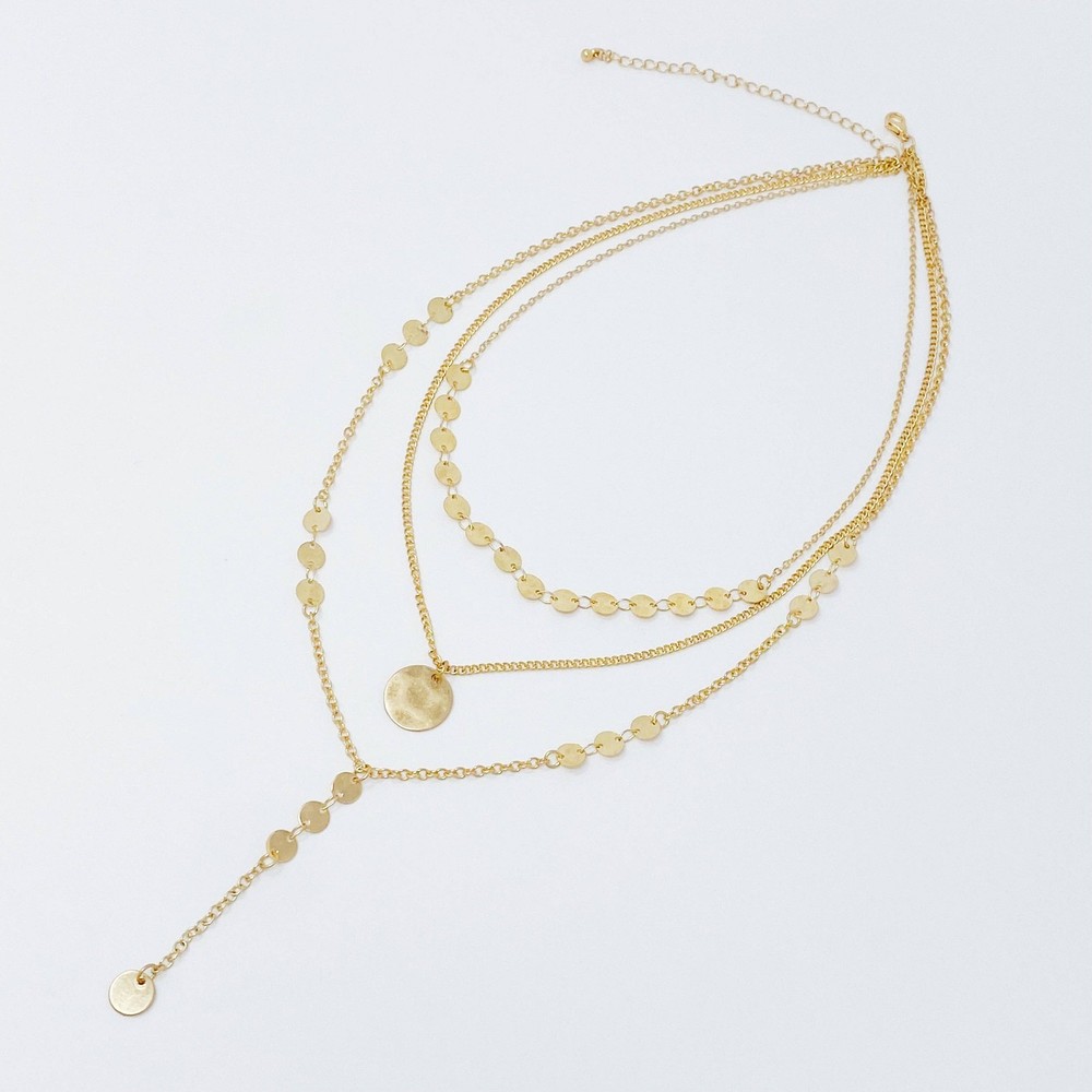 Disc Drop Layered Necklace