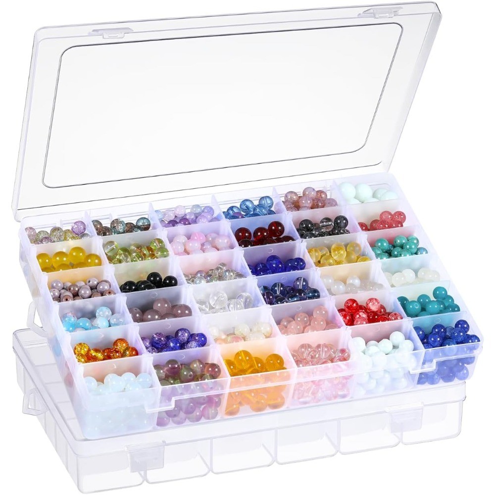 Clear Plastic Organizer Box with Adjustable Dividers, 36 Grids 2 Pack, Small