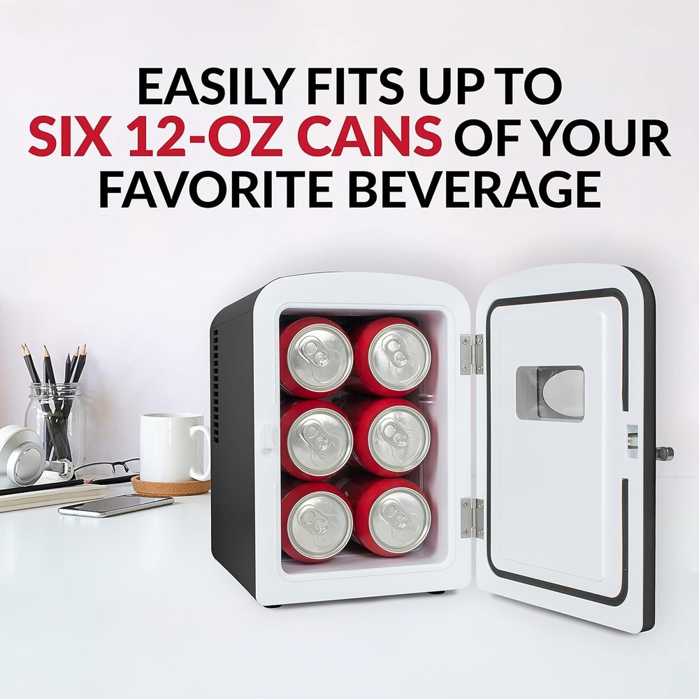 Chic 6-Can Retro Mini Fridge & Heater - Versatile Cooling & Warming Solution