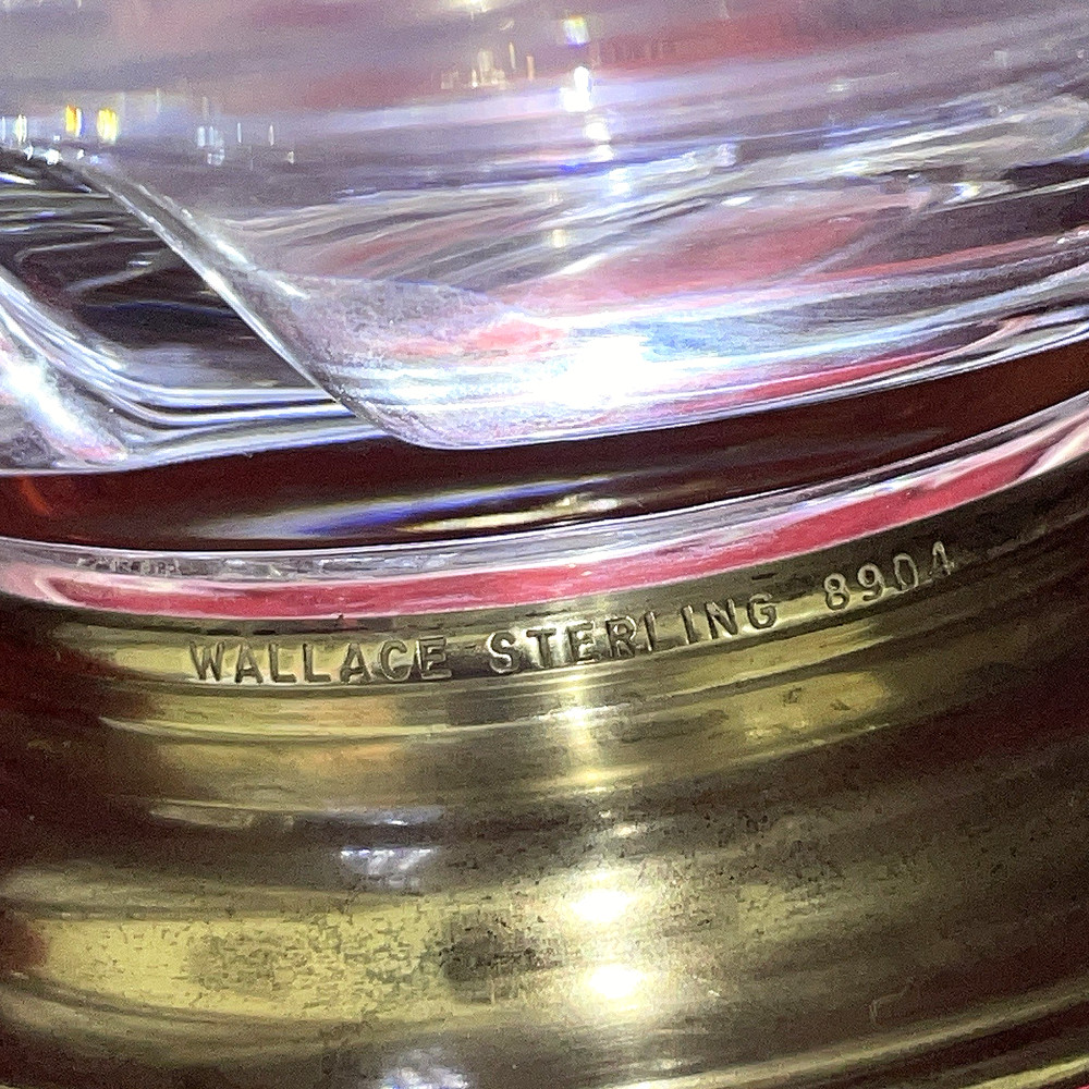 1940'S WALLACE STERLING FOOTED GLASS NUT/CANDY DISH-WHEAT PATTERN 8904
