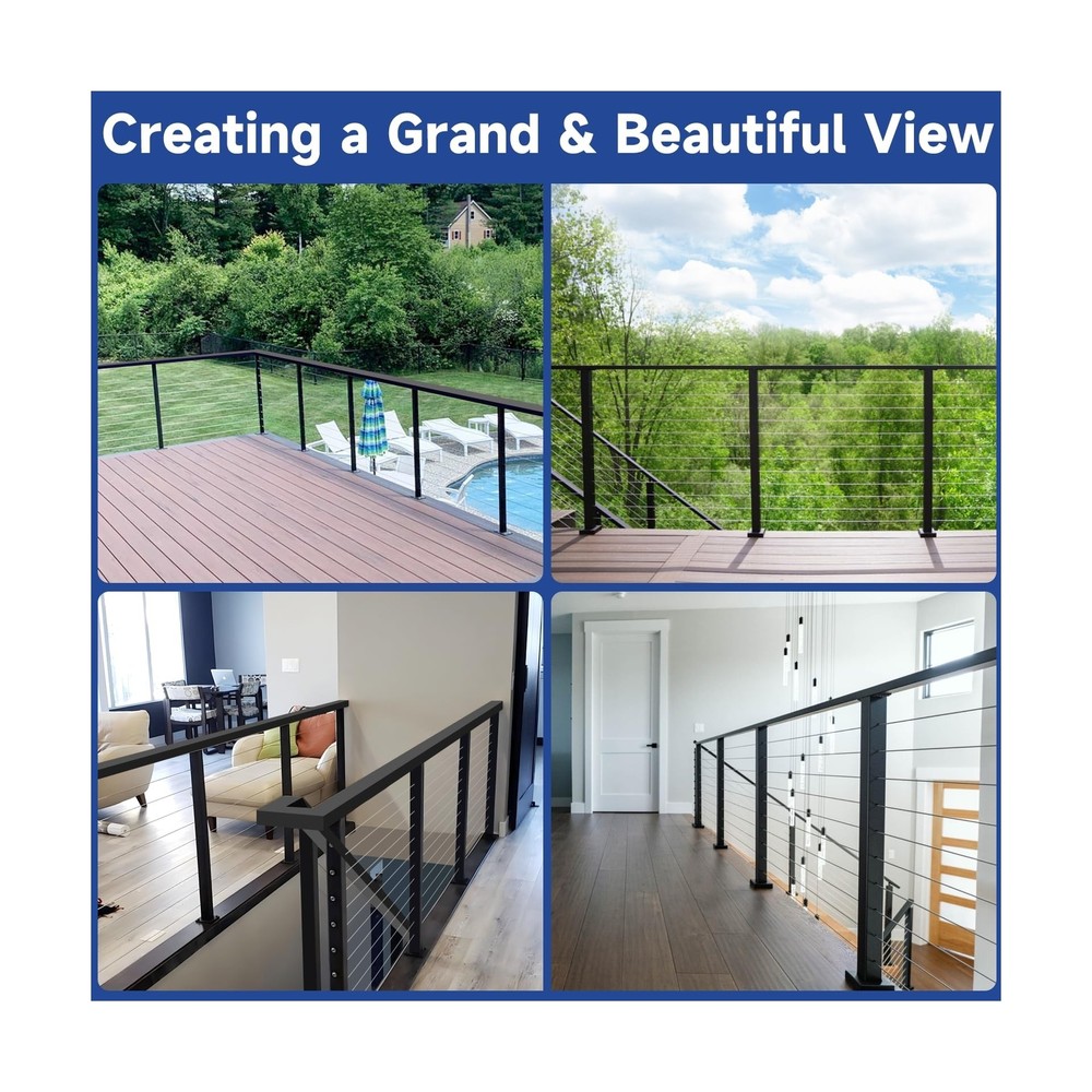 42" One-Stop Cable Railing Post Kits, 4 Pack Fixed Top Level Drilled Line Pos...