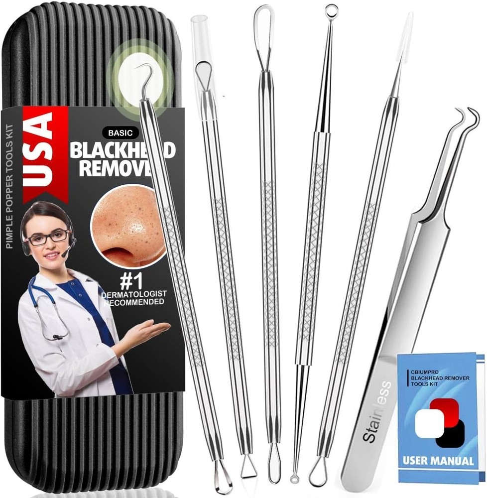 Blackhead Extractor Tool Kit 6 Pack - Professional Stainless Steel Pimple Pop...