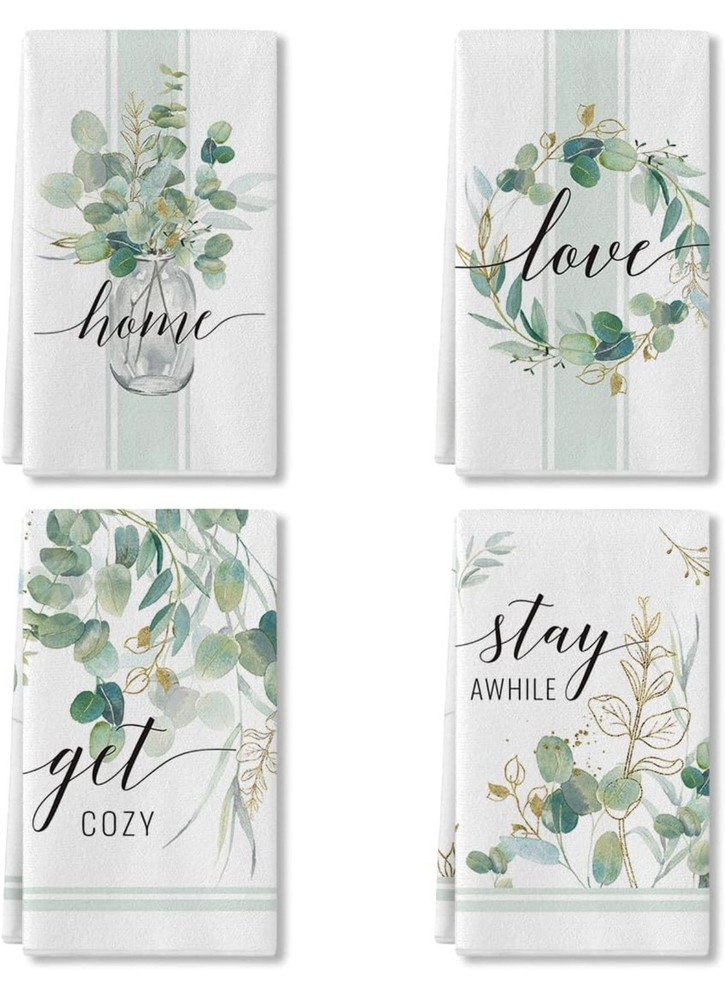 Kitchen Hand Towel Set X4 Inviting Calming Theme S1D23