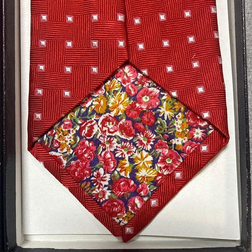Paul Smith tie red dot floral pattern silk jacquard