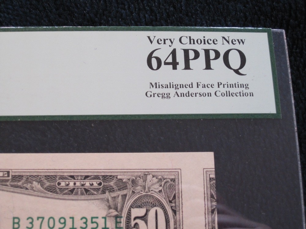 1993 $50 PCGS 64 PPQ FR2125-B PRINTING ERROR NOTE BILL MISALIGNMENT MISALIGNED