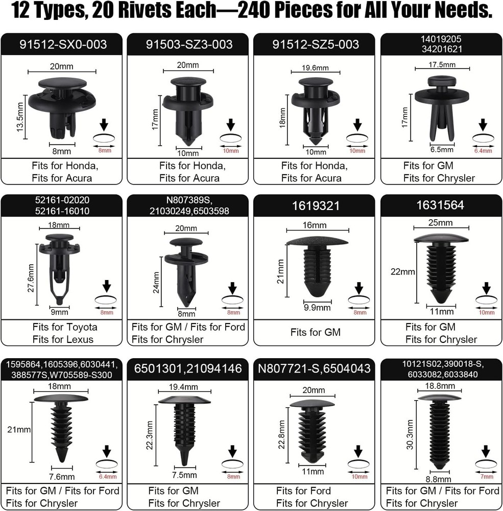 Universal 240pcs Car Clip Fasteners with Easy Installation Removal Tool Set