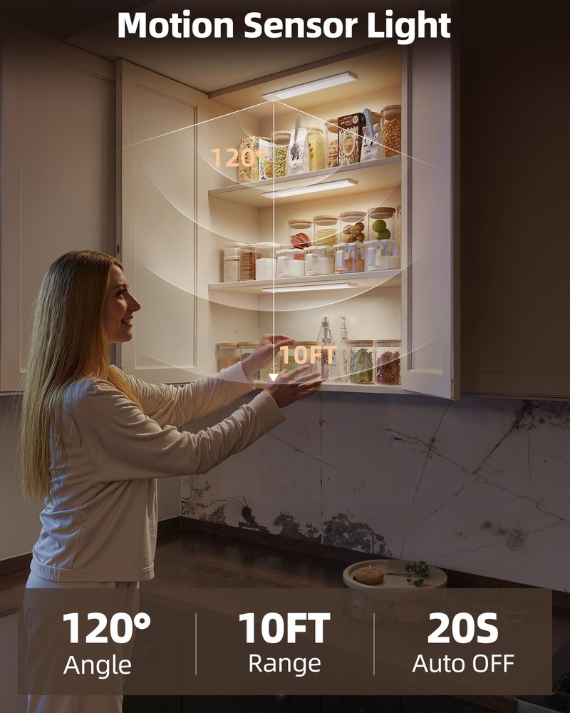 4-Pack Under Cabinet Lighting Wireless,LED Rechargeable Motion Sensor Light I...