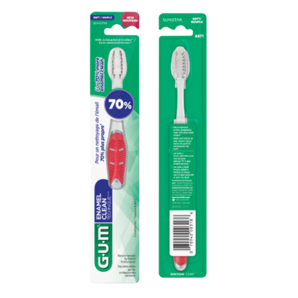 6-PACK: GUM 4471 Technique Enamel Clean Toothbrush, Compact, Soft Bristles