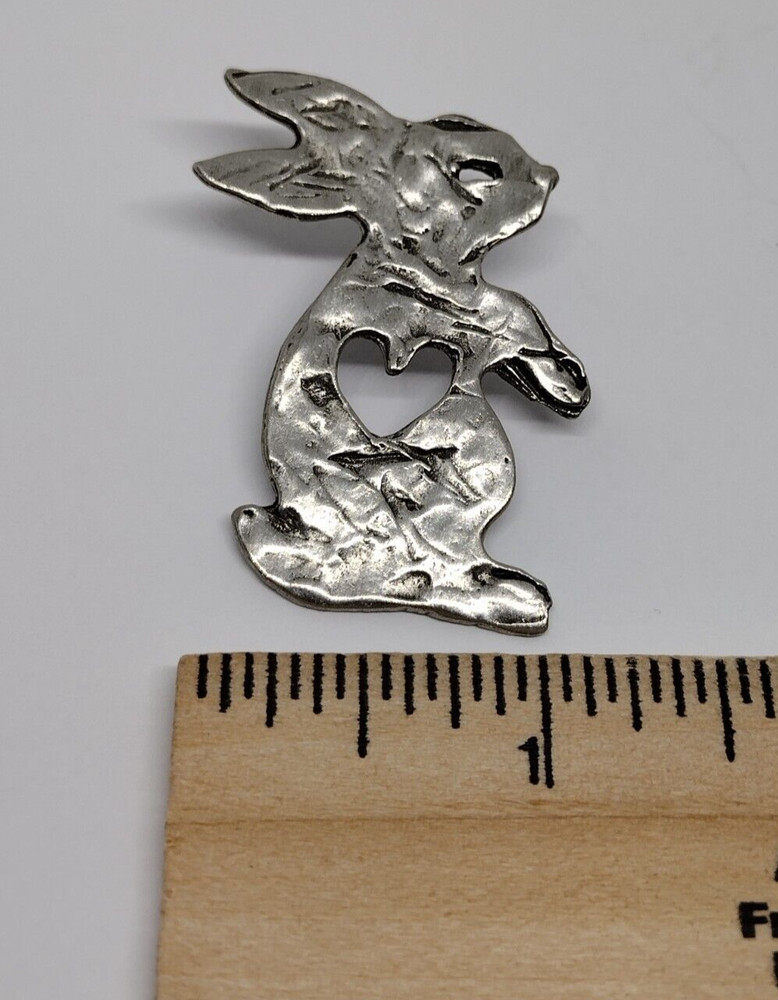Silvertone Bunny Rabbit Cut-out Heart Lapel Pin