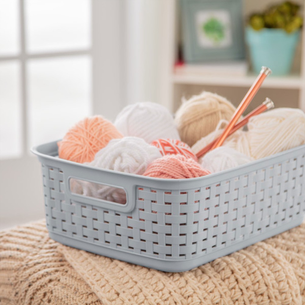 Sterilite Short Weave Wicker Pattern Storage Container Basket, Gray (6 Pack)