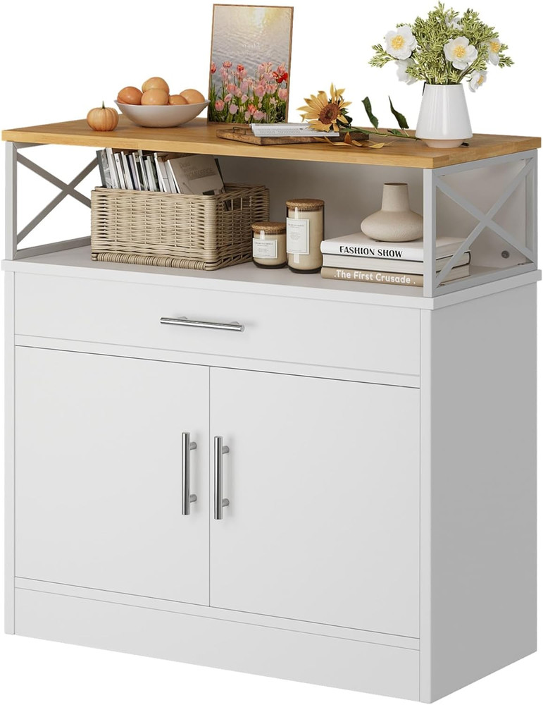 Modern 31” White Sideboard Buffet Cabinet with Adjustable Shelf for Kitchen