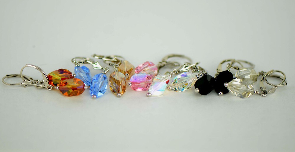 Pearl Crystal Element Colored Crystal Sterling Silver Dangle Drop Earrings
