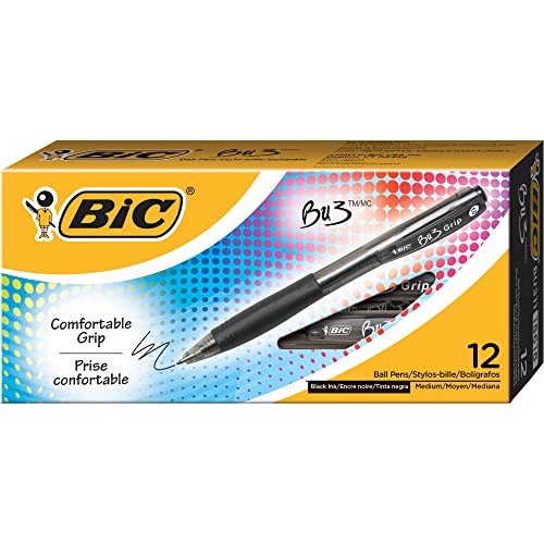 BU3 Grip Retractable Ballpoint Pen, Medium Point (1.0mm), Black, Retractable