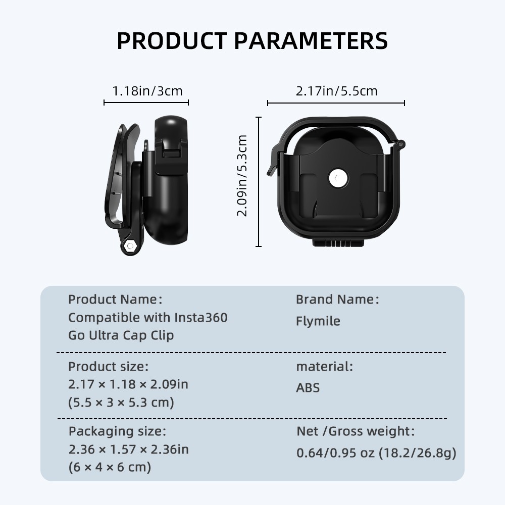 Cap Mount Clip Mount For Insta360 Go Ultra Camera Vertical Horizontal Adjustable