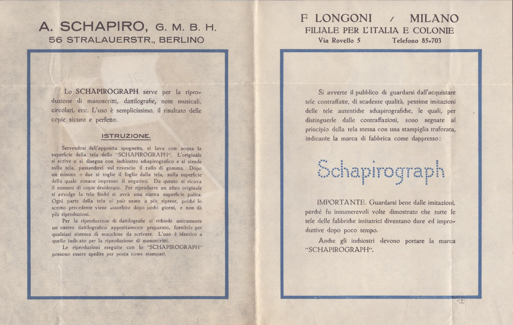 Advertising Brochure - Playback Schapirograph - Italian