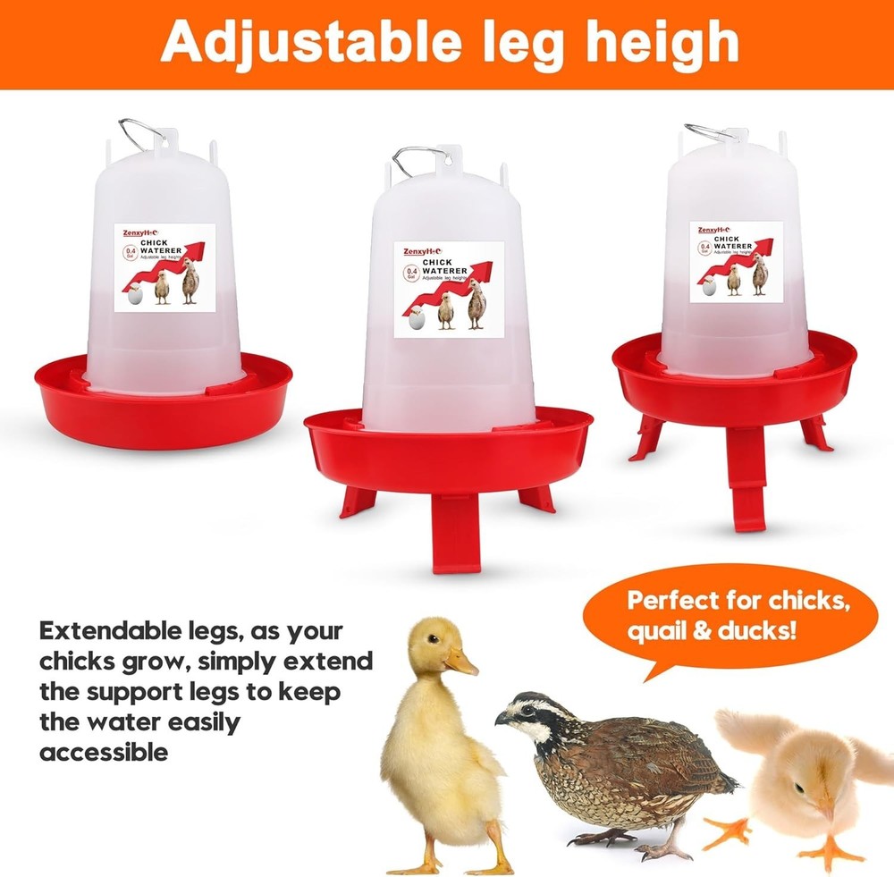 Adjustable Height Chick Feeder & Waterer Set - Space-Saving Anti-Drown Features