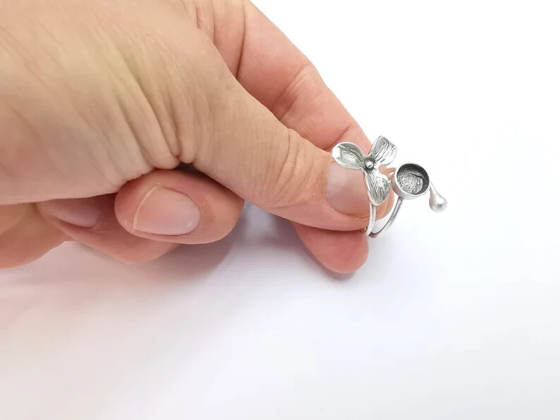Flower Ring Setting Blank Cabochon Mounting Adjustable Ring Base Bezel