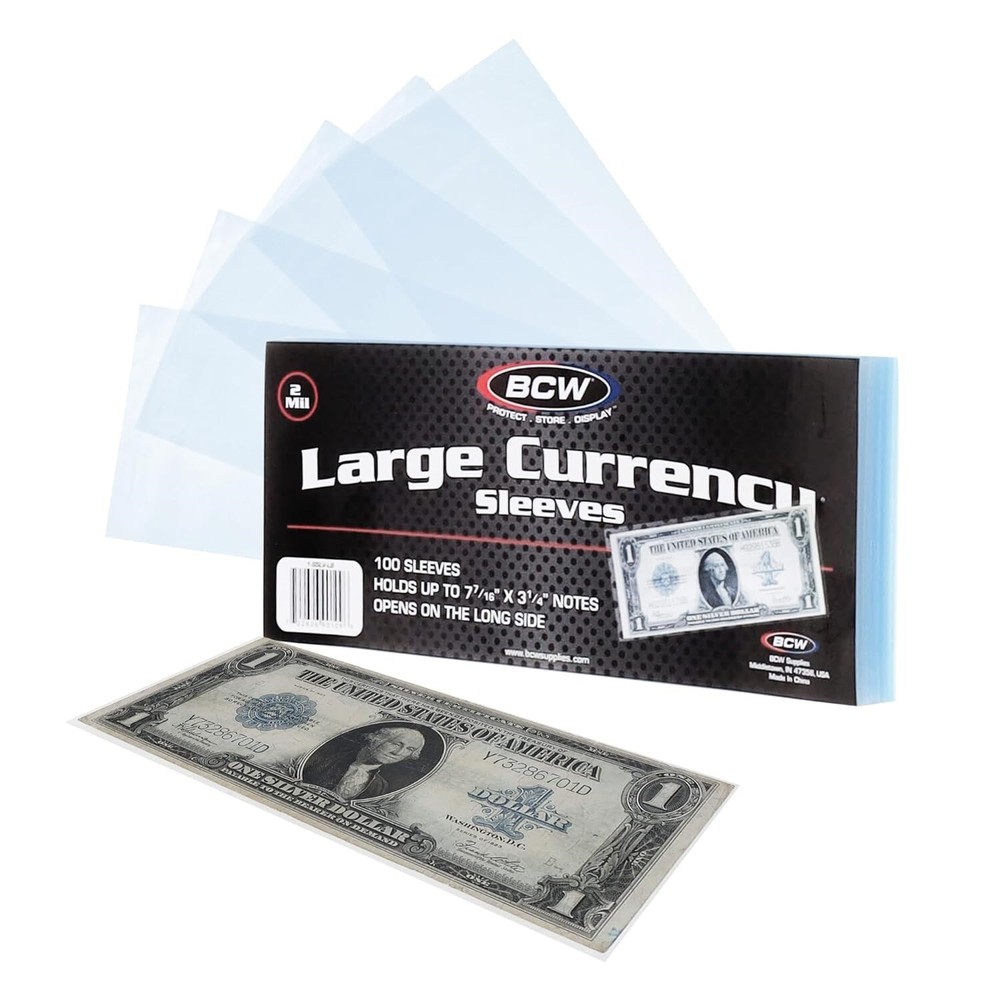 100 Soft Banknotes Sleeves For US Large Currency Notes BCW Ultra Thin Holders