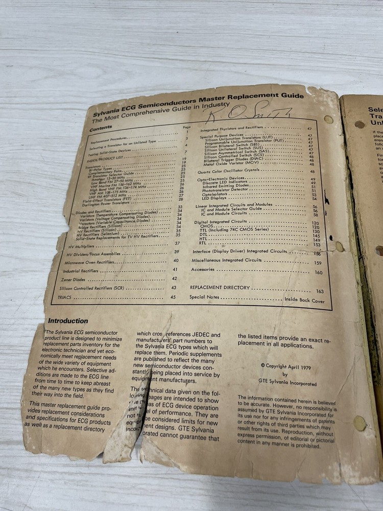 Sylvania ECG Semiconductors Master Replacement Guide 1979