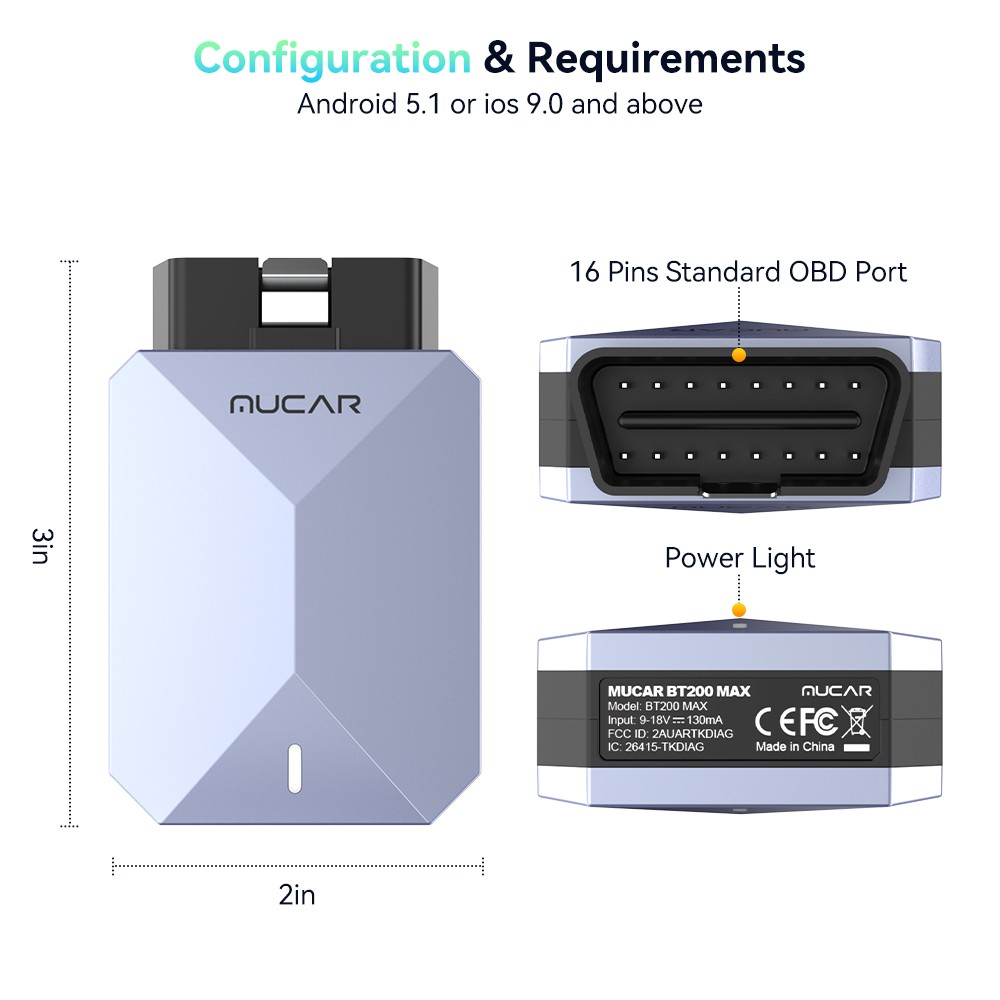 MUCAR BT200 MAX Car All System AI Diagnostic Tool 15 Reset OBD2 Scan Code Reader