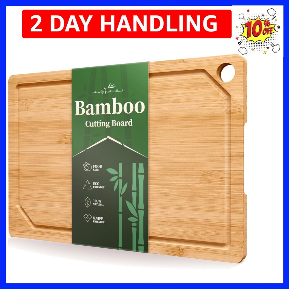 Natural Bamboo Cutting Board X-Large with Deep Juice Grooves – Kitchen Essential
