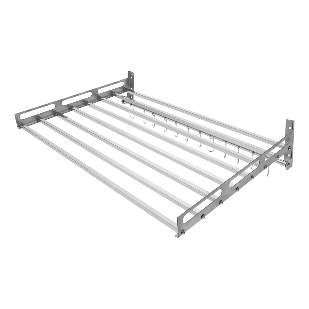 Wall Mount Microwave Oven Shelf Kitchen Item Storage Bracket W/12Hooks Stainless