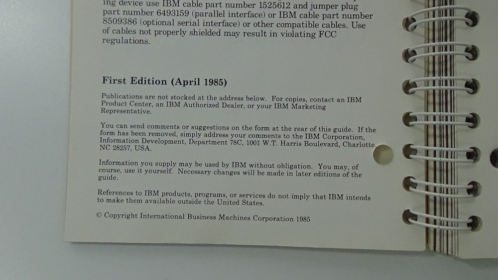 1985 IBM Proprinter Guide to Operations Spiral Binder #08