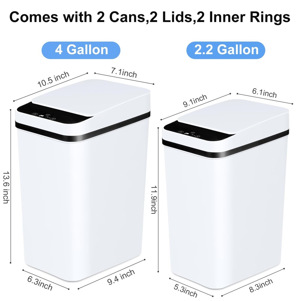 Bathroom Trash Cans With Lid 2 Pack Touchless Automatic Motion Sensor 2.2 Gal