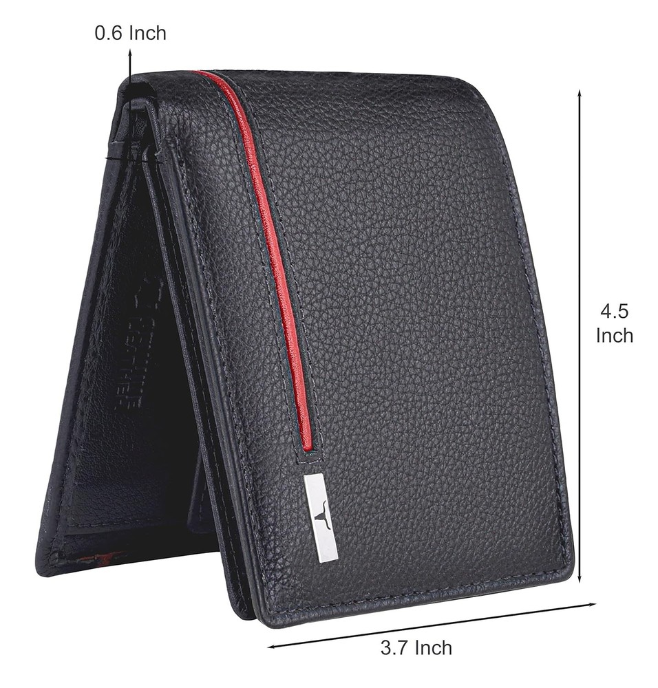 Stag Grey/Red BI-FOLD LEATHER MEN'S WALLET RFID PROTECTION GIFT ITEM