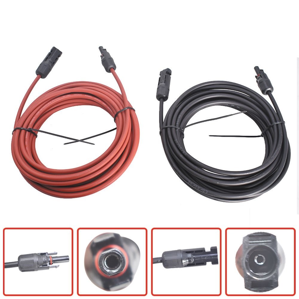 12AWG 1 Pair 30 FT Black + Red Solar Panel Extension Cable Wire Connector