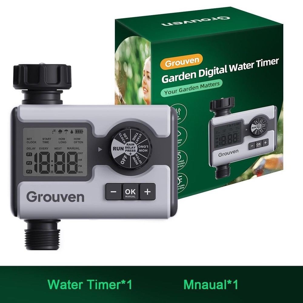 Programmable Garden Water Timer with Rain Delay & Manual/Auto Irrigation