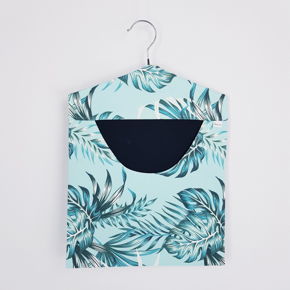 Peg Bag Handmade Teal Blue Leaves Print Lined Laundry Clothes Peg Holder