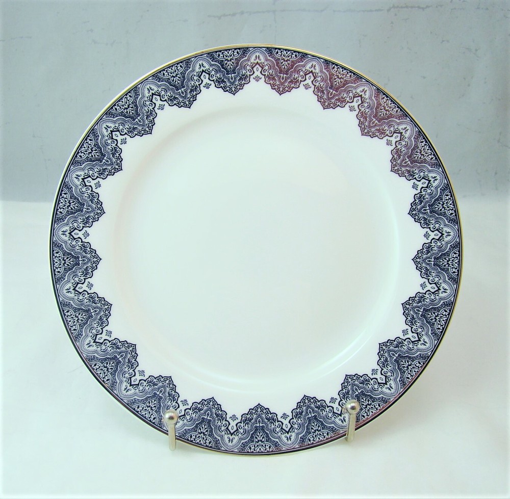Unknown Royal Bone Metallic Luster Blue & Platinum Salad Plate(s) LOOK READ