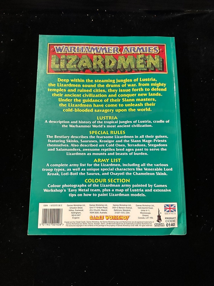 Games Workshop Warhammer Lizardmen Rulebook Supplement Fantasy Codex Old World
