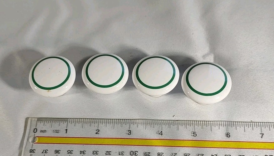 Ceramic Drawer Pull"s: White Ceramic with Green Stripe Qty of 4