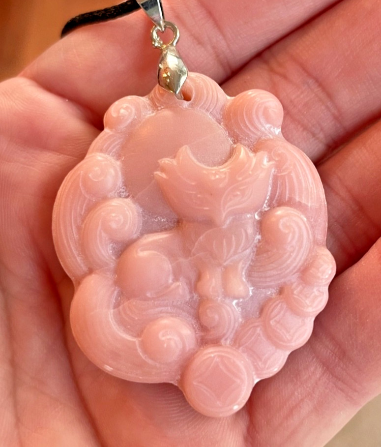 Pink opal fox pendant