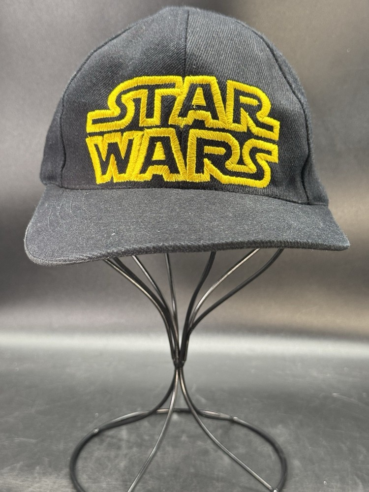 Star Wars Baseball Hat Black Yellow Lettering Strapback Adjustable Embroidered