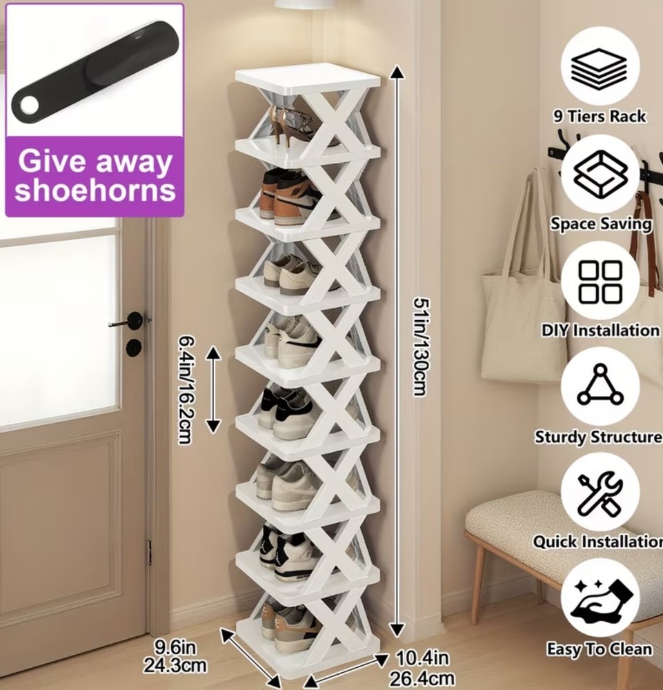 6/9 Tier Shoe Rack Space-Saving Vertical Organizer Shelf Black/White