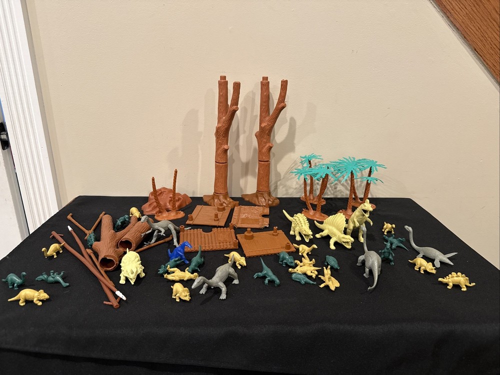 Dinosaur Approximately 37 Figures Plus Trees ( Missing Parts) READ