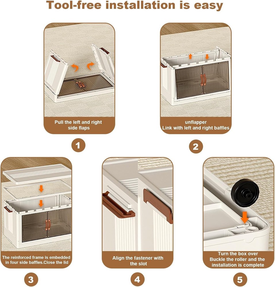 4 Tier Stackable Plastic Storage Bins, 72QT X 4 Foldable Storage Bins with Wheel
