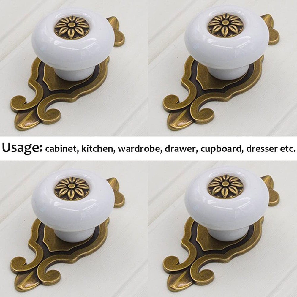 Retro Ceramic Cabinet Knobs, [4 Pack] Vintage Antique Drawer Knobs with Backp...