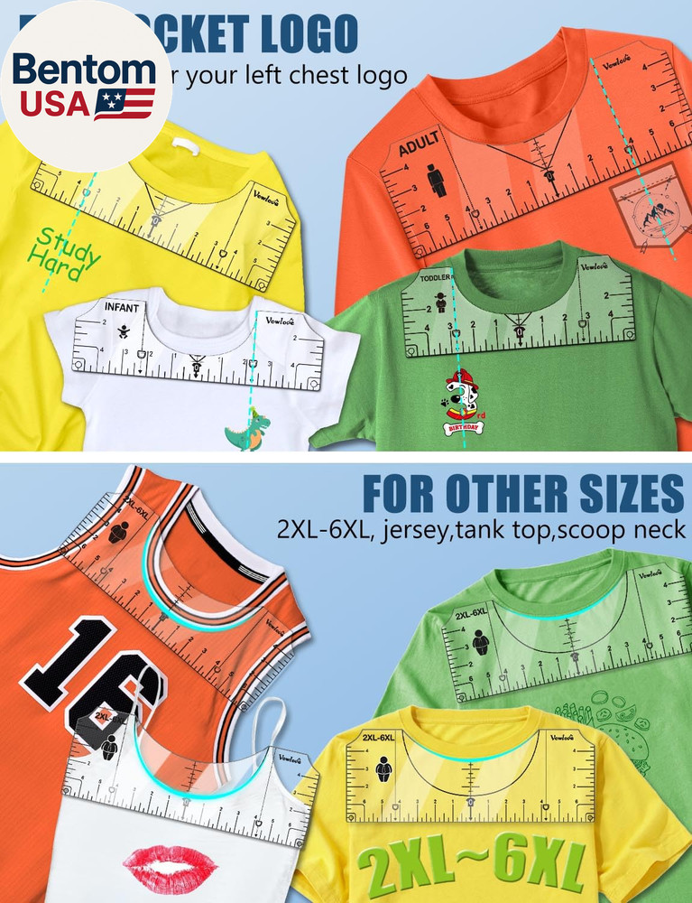 T-Shirt Ruler for Precise Alignment, Center & Left Chest Placement Tool for Shir