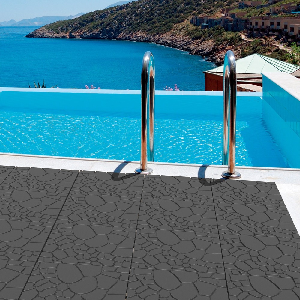 12" Stone Texture Interlocking Deck Tiles, DIY Patio Flooring, Easy Installation