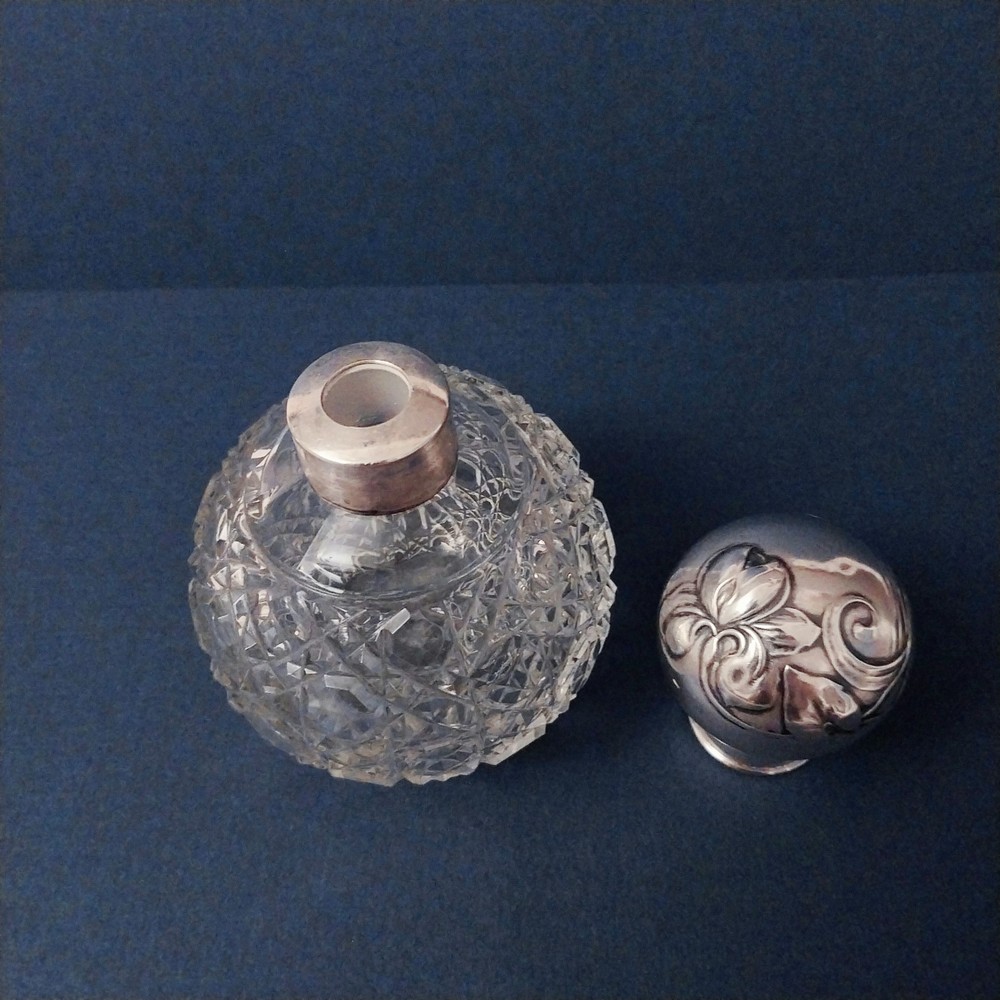 Silver Cap and Crystal Perfume Bottle 5"