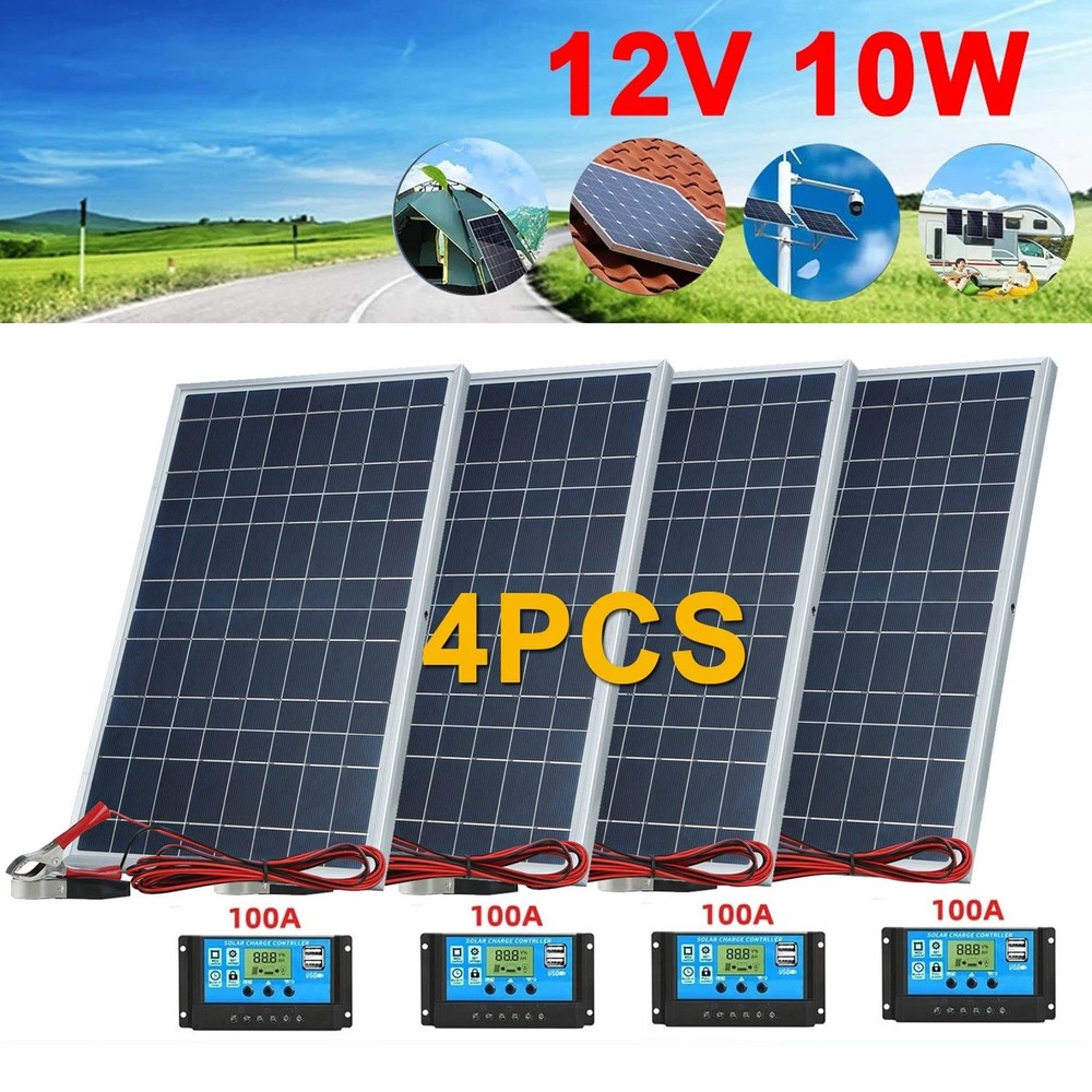 4x10W Solar Panel 12V Solar Battery Trickle Charger 100A W/Controller Maintainer