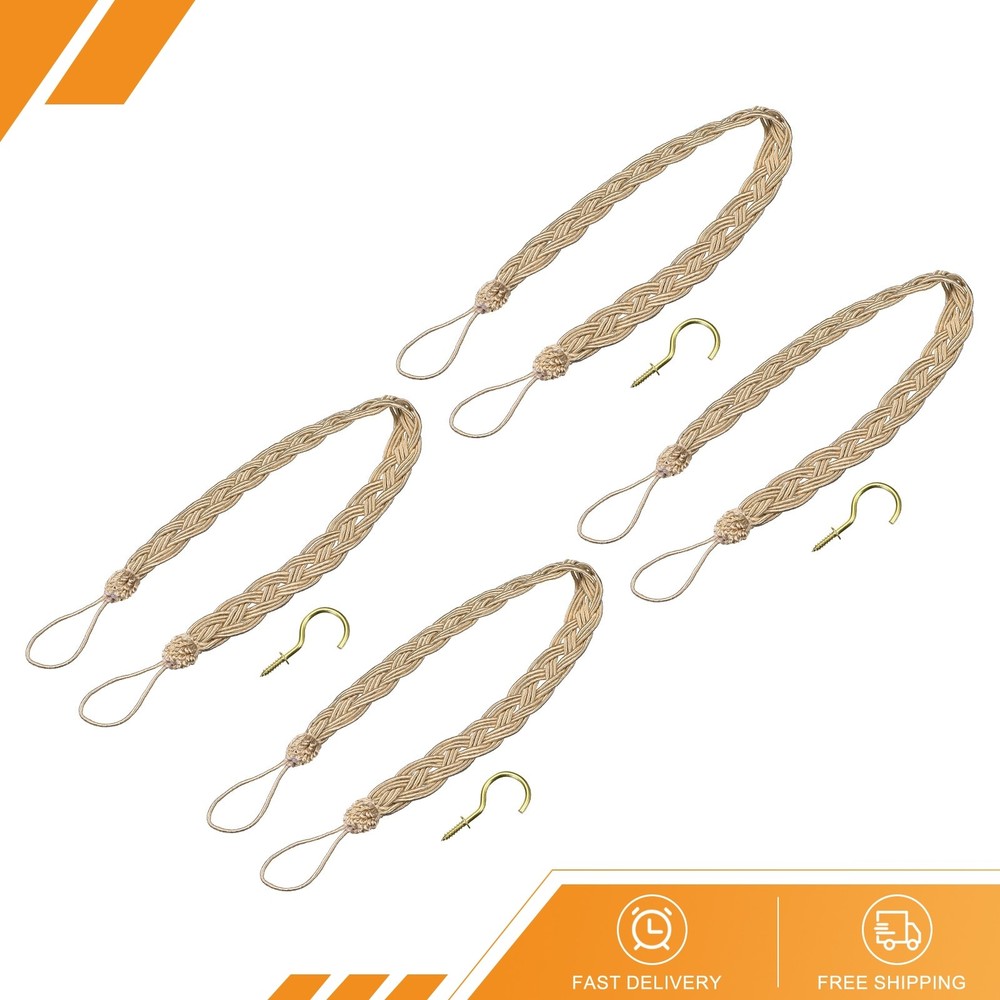 4Pack 23" Curtain Tiebacks Braid Drapery Holdback Holder with Hook Taupe